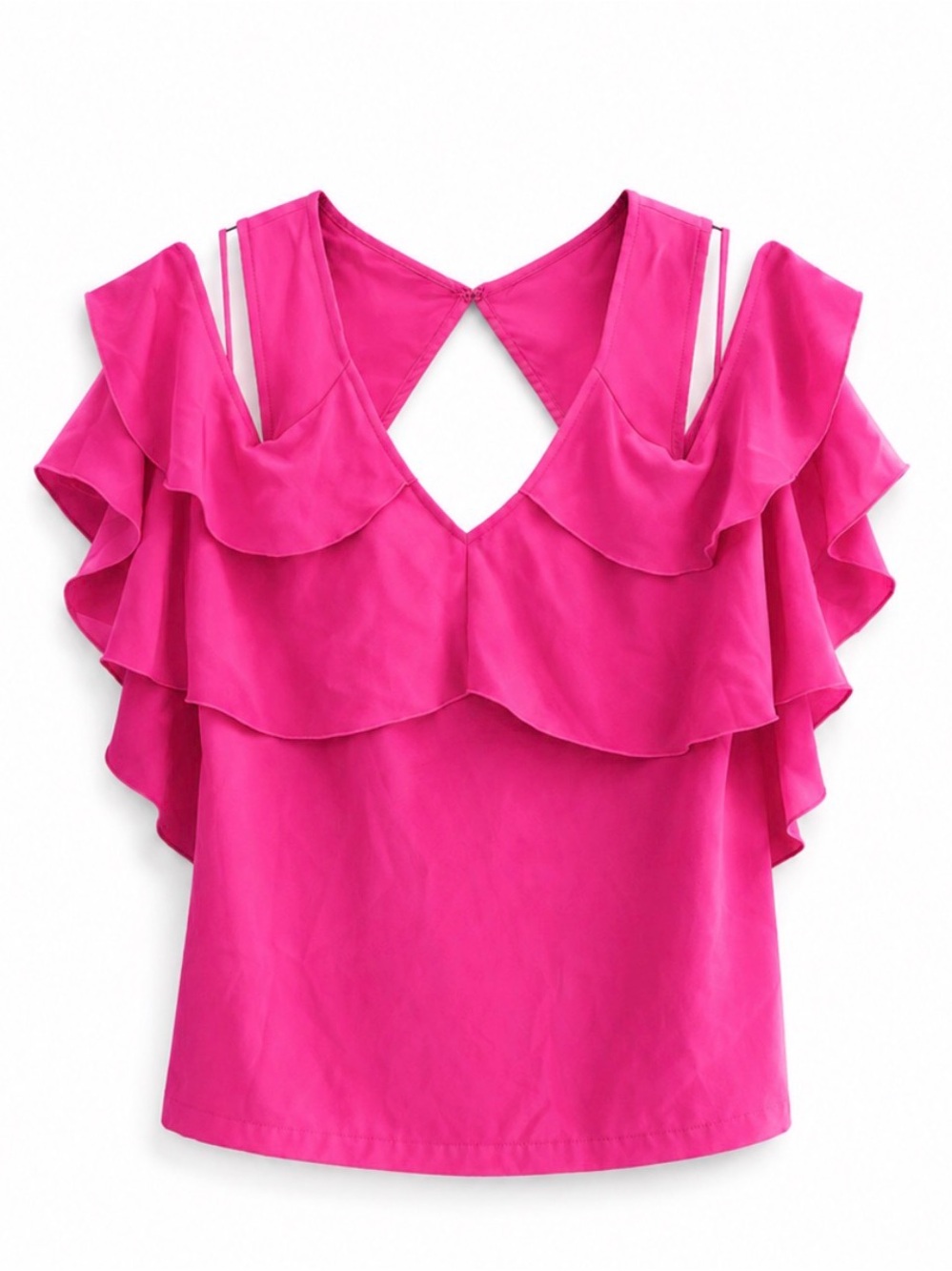 Trina Turk Hot Pink Cold-Shoulder Ruffle Blouse